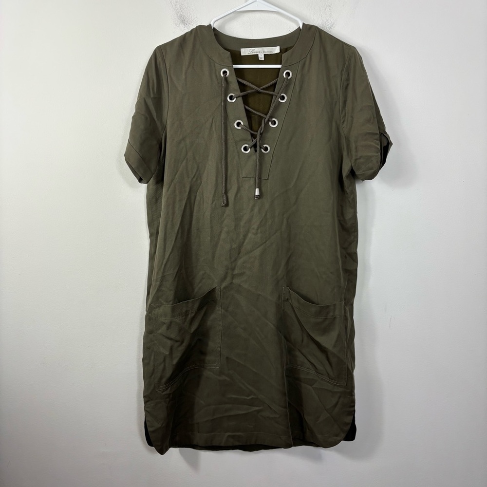 Lovers + Friends Tunic Dress Womens S Olive Green Tencel Blend Casual Minimal
